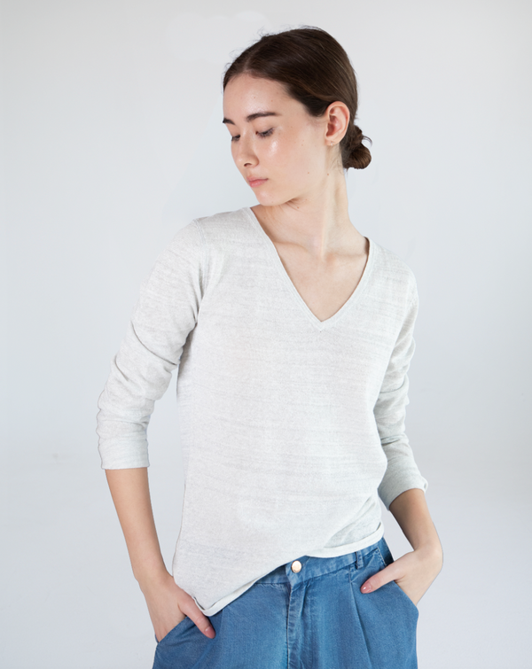 Marcelle Long T-Shirt (V-Neck) - Silver