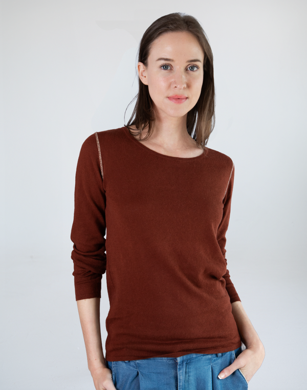 Marcelle Long T-Shirt (Round Neck) - Sierra Brown