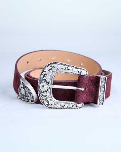 Western Suede Belt - Wine
